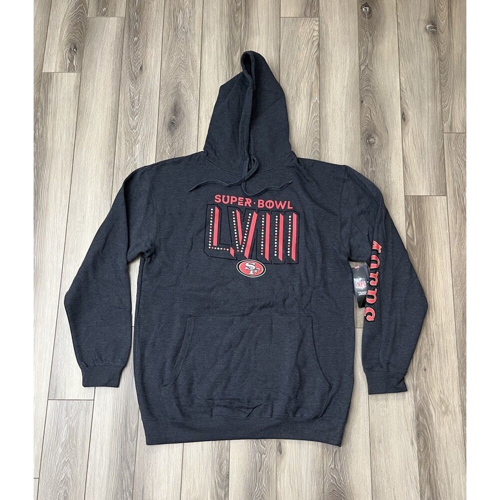 San Francisco 49ers Fanatics Super Bowl LVIII Pullover Hoodie Charcoal Sz XLT